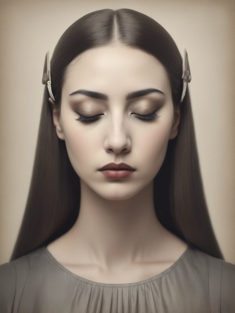 portrait of a girl with closed eyes in Man Ray style