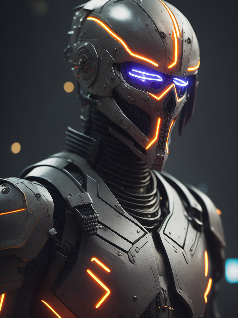 Ultra-detailed soldier from counter strike game in a base, with anthropomorphic cybernetic skeleton elements on metal armor, neon lights reflections, reflection mapping, intricate design and details, dramatic lighting, hyperrealism, photorealistic, cinematic, 8k --ar 9:16 --v 5