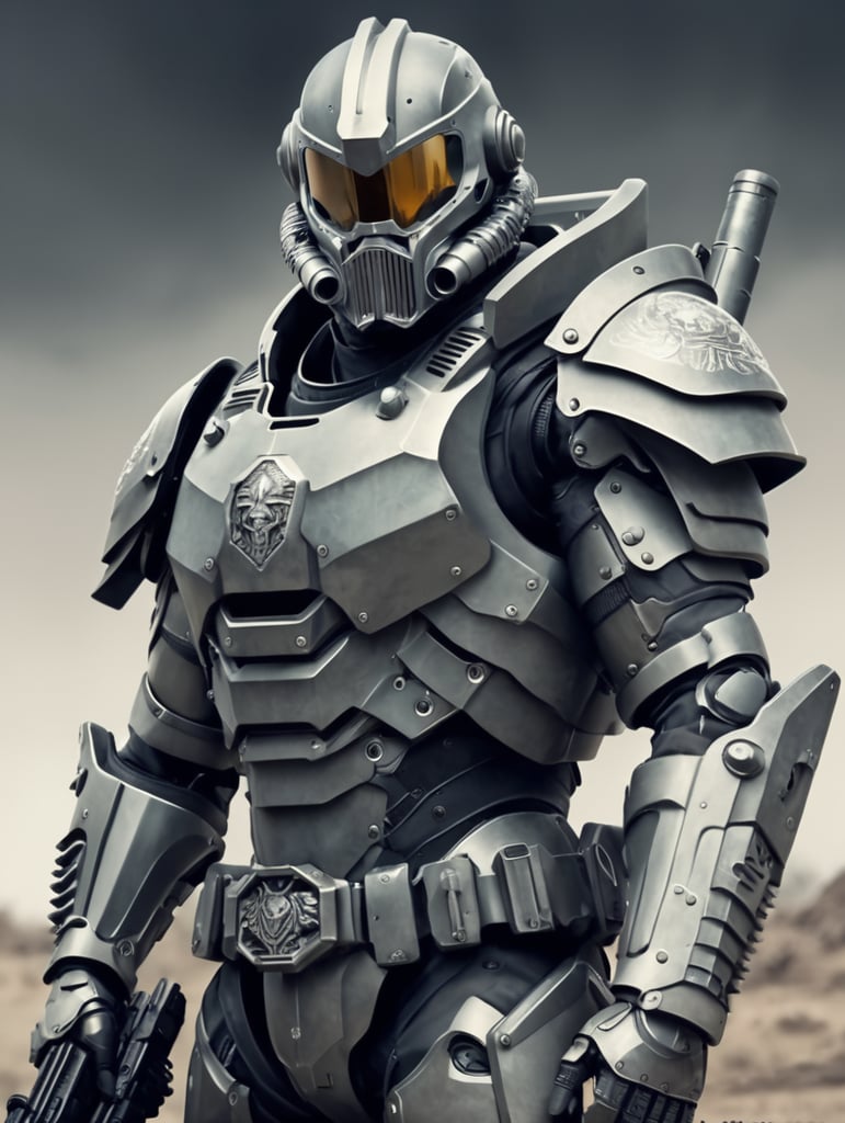Futuristic knight in Power armor with assault rifle