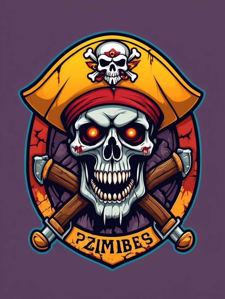 Zombie skull captain pirate mascot logo, e-gaming, bright colors, Gaming Logo, vector image