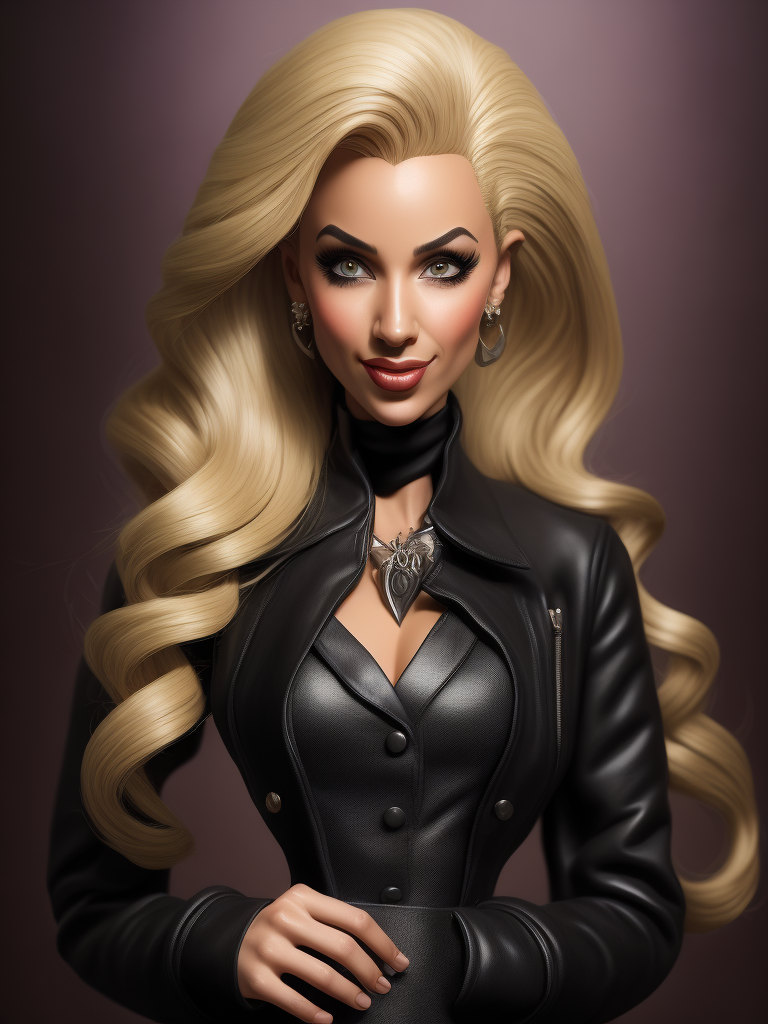 Barbie, wearing black, Portrait, Comic, Mad Magazine, USA, style of Jack Davis