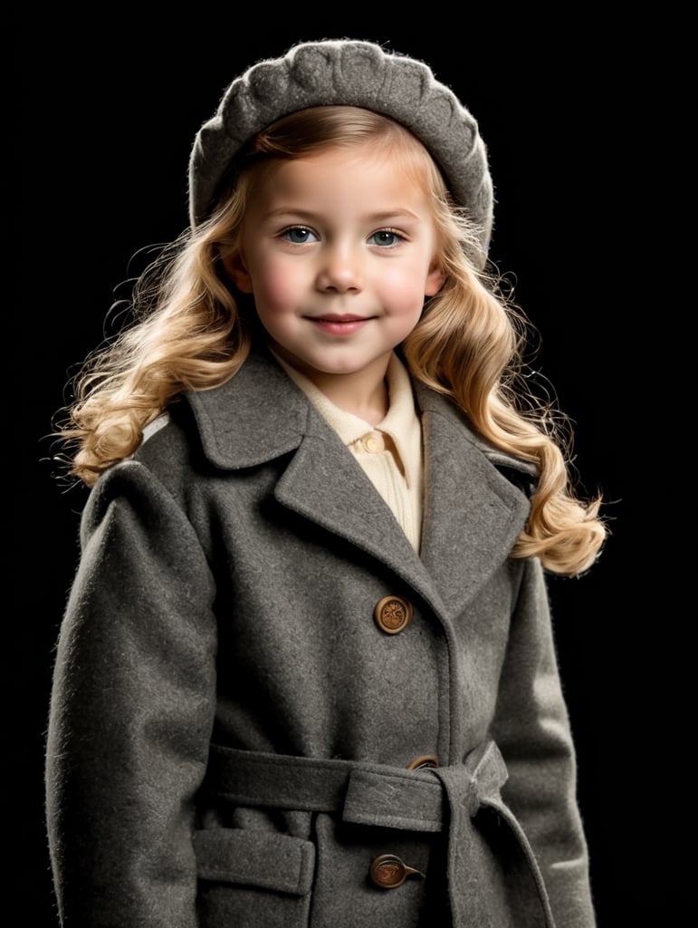 world war 2 era girl in an all-wool mackinaw, isolated, on a black background.
