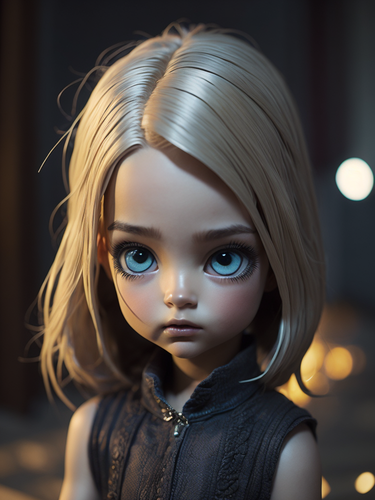 chibi art, glowing eyes, barbie