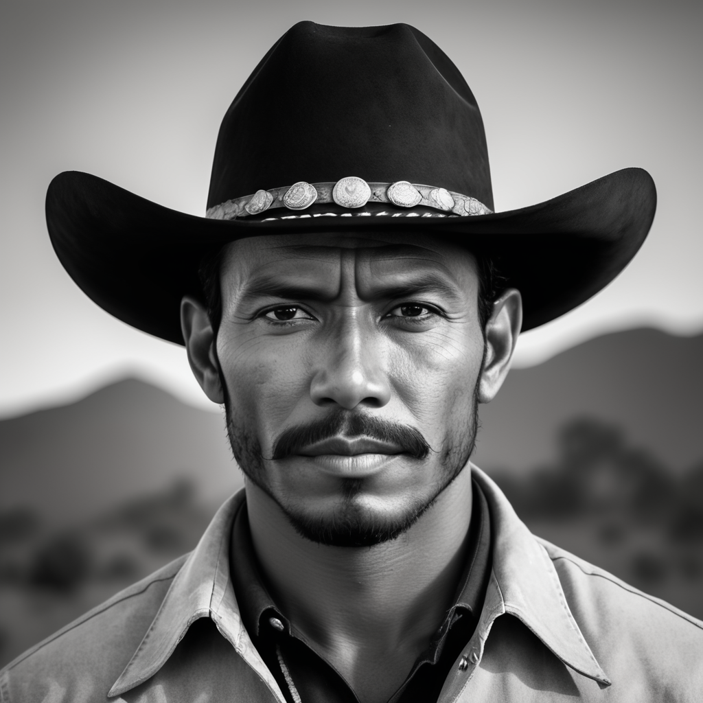 Black and white Mexican cowboy portrait