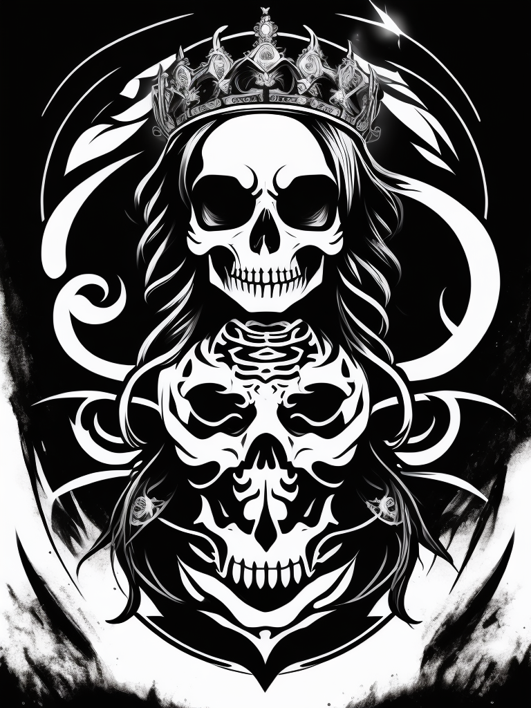 A vector art of a queen skeleton tattoo, black and white