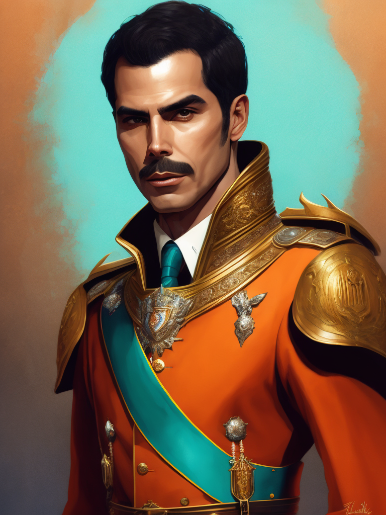 Portrait of Freddie Mercury wearing the Queen's crown, royal mantle, Vivid saturated colors, Contrast light, studio photo, professional photo, Detailed image, detailed face