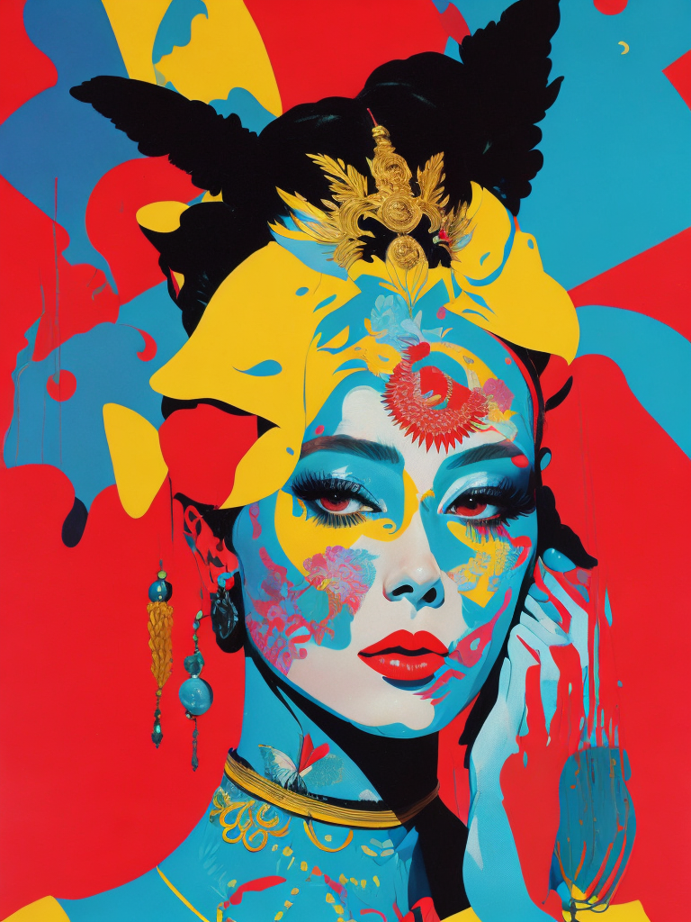 goddess of avarice, gorgeous stunning pop-art collage by Yoh Nagao and Ken Price and Erik Madigan Heck