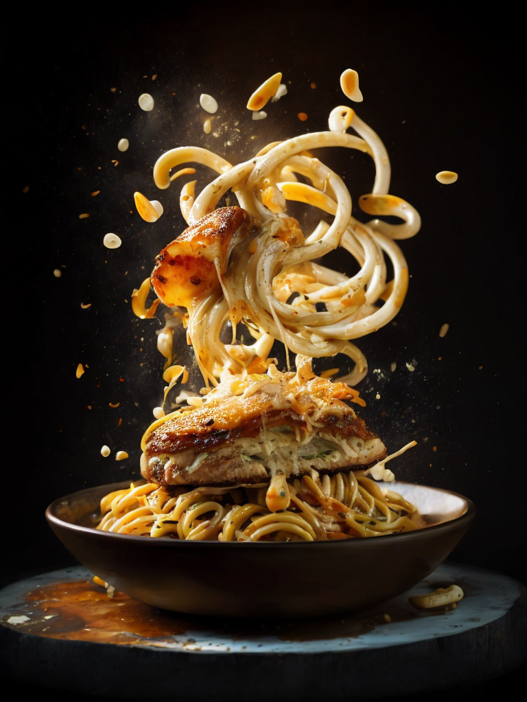 high quality cinematic food explosion, Italian pasta