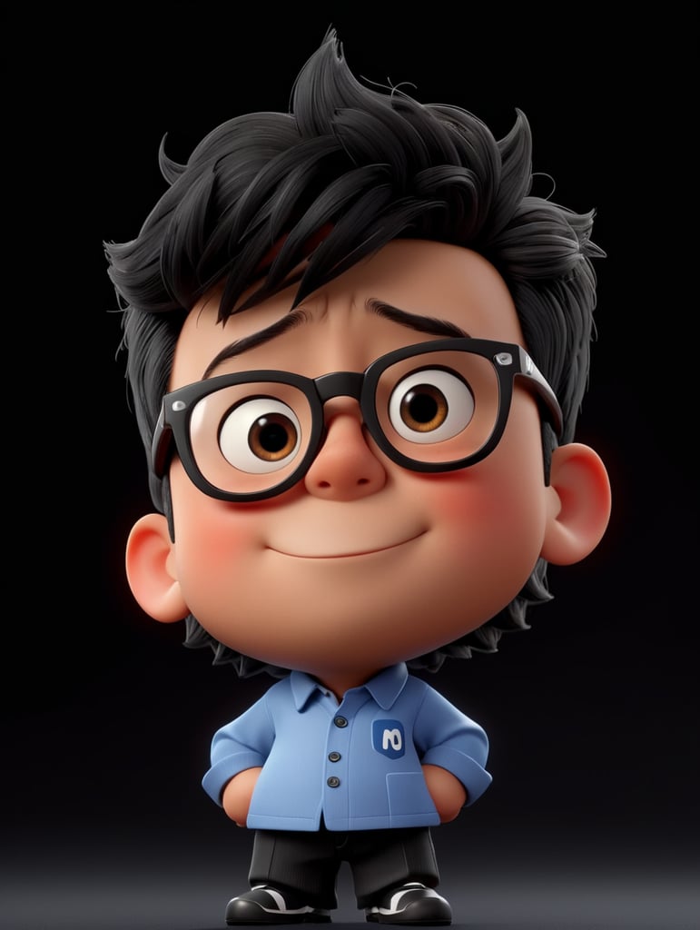 cartoon character with black glasses, cartoon, isolated, black background