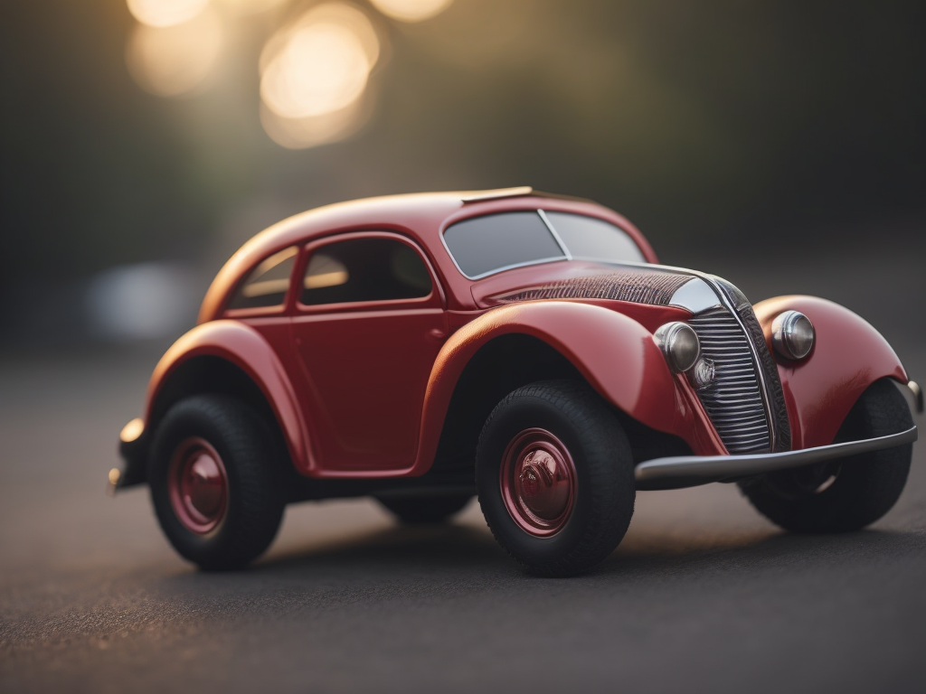 red toy car with ant on top, macro, hdr, ray tracing, global illumination, ultra realistic,