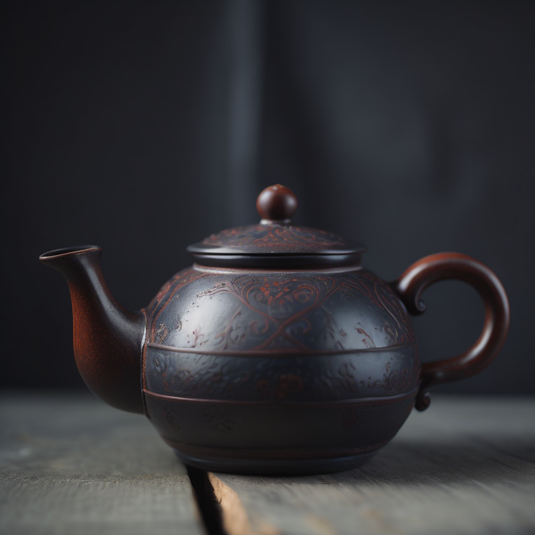 ancient small clay and glazed Chinese teapot, deep atmosphere, realistic photo