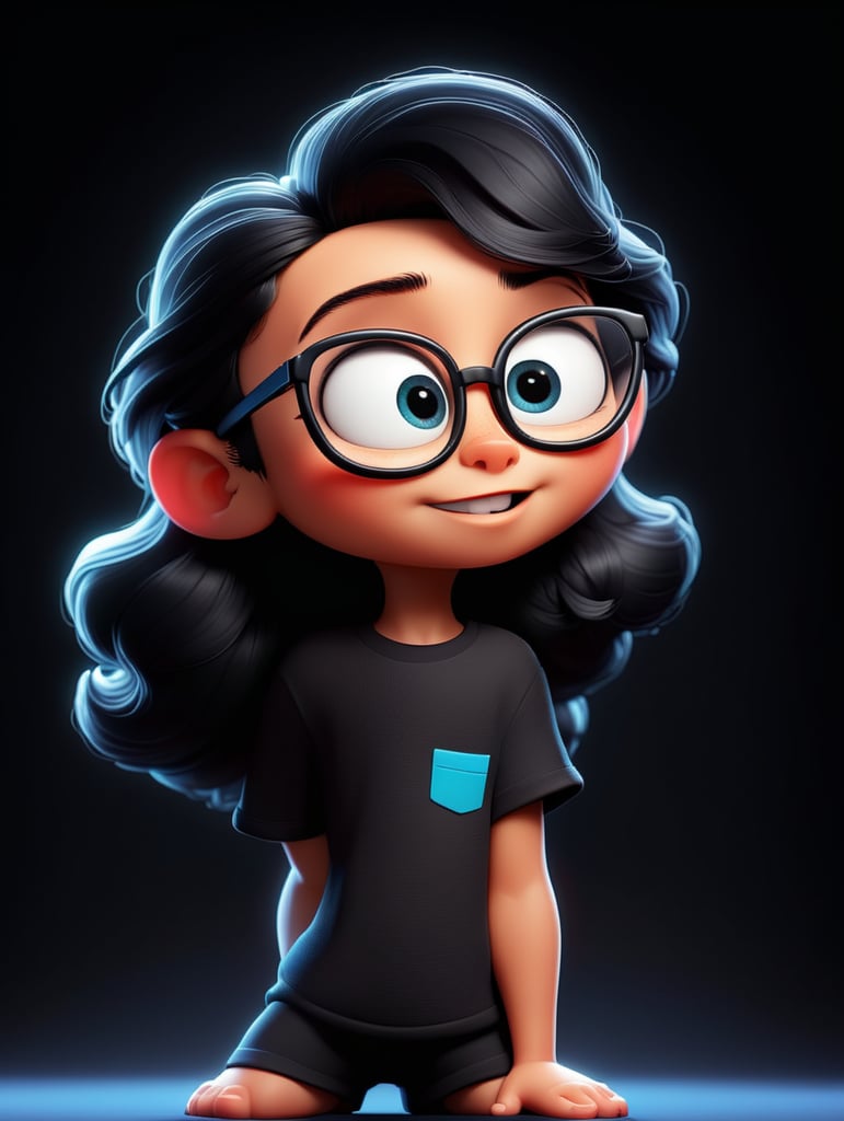 young cartoon character with black glasses, cartoon, isolated, black background