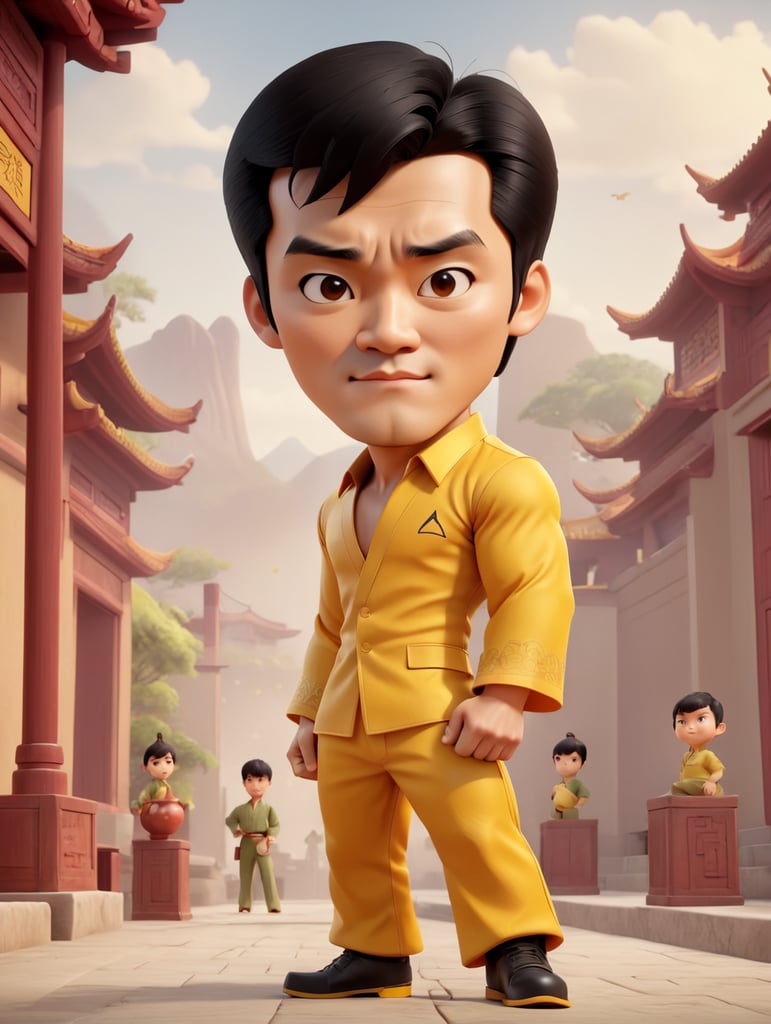 Bruce Lee standing looking at camera