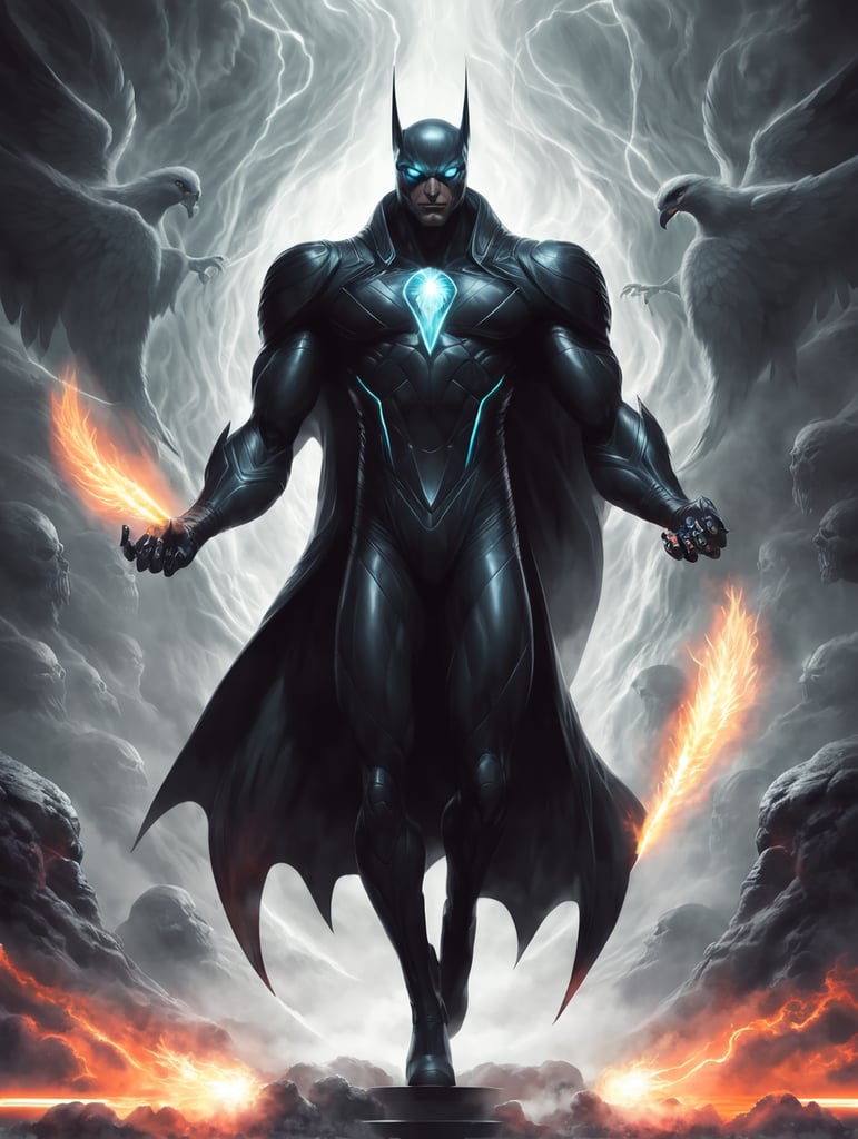 Spectre phénix noir avec les enfers derrière