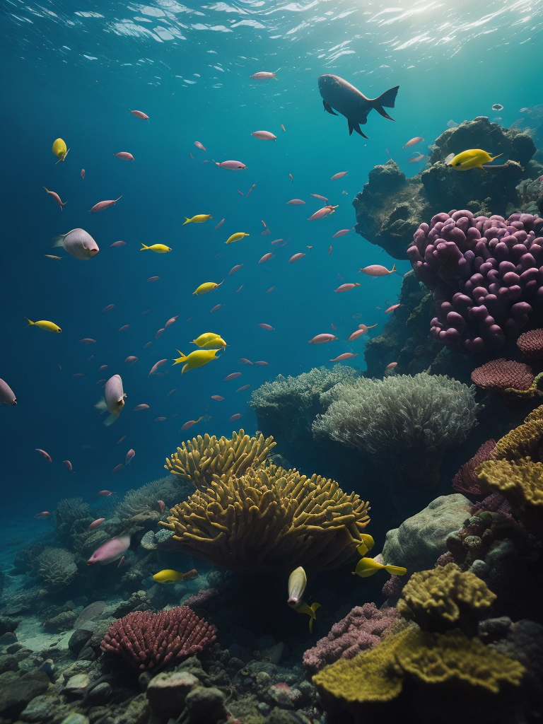 magical underwater scene with colorful coral reefs and exotic fish