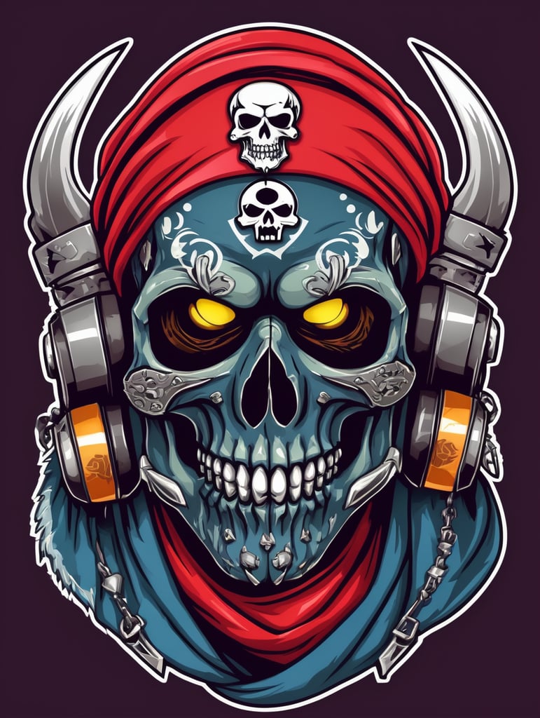 Zombie bandit skull with bandana on face mascot logo, e-gaming, bright colors, Gaming Logo, vector image