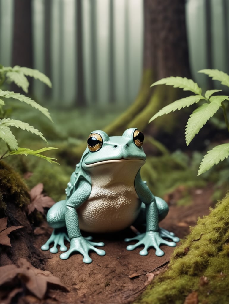 Wierd frog in bearch forest wearing cutom