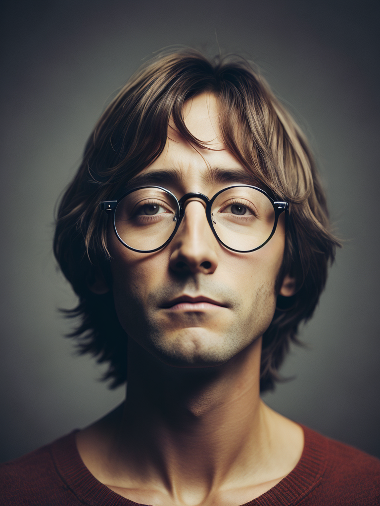 portrait of John Lennon, soft palette, trending on artstation, intelligence art creative interpretation digital art playful surrealism, 1964 multi colour lights glowing white space kodak film colour 35mm lens artistic interpretation