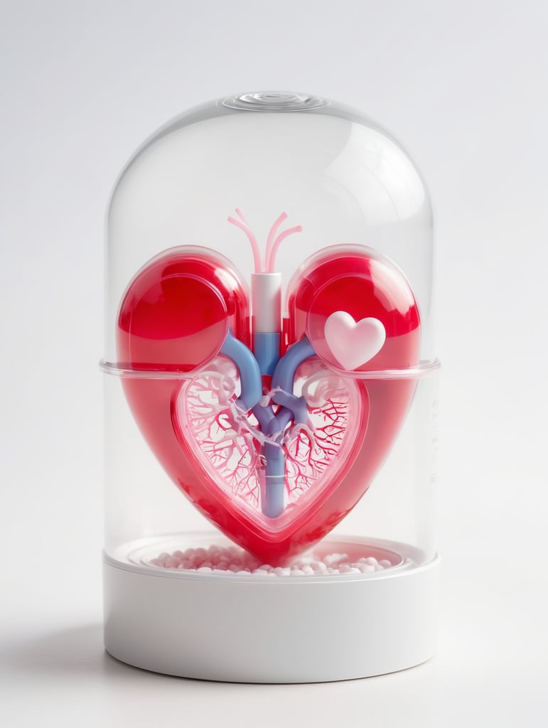 product shot of a heart inside a plastic capsule