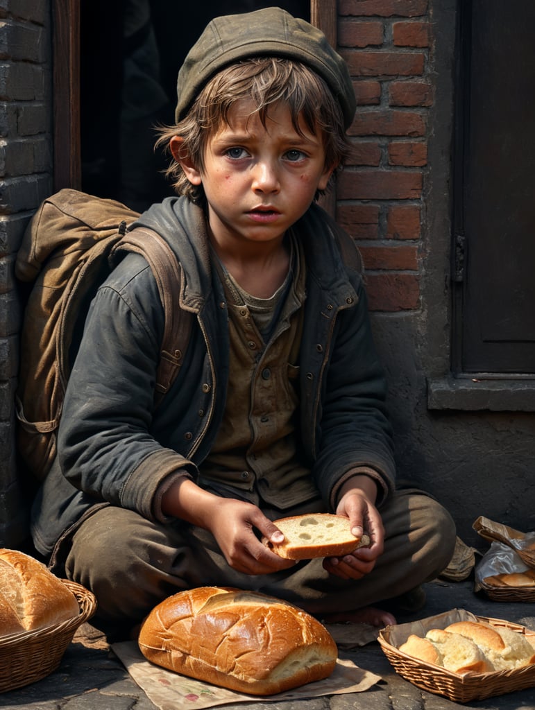 A young homeless child was hungry and asked for some bread