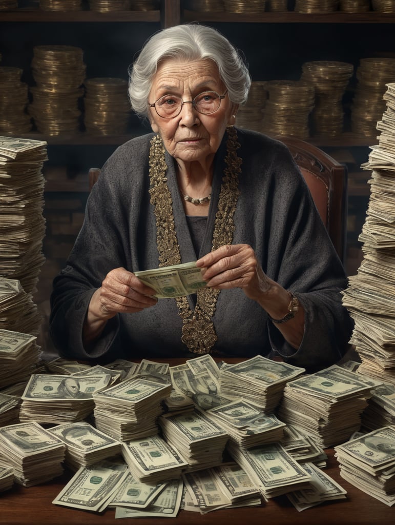 Elderly woman with money