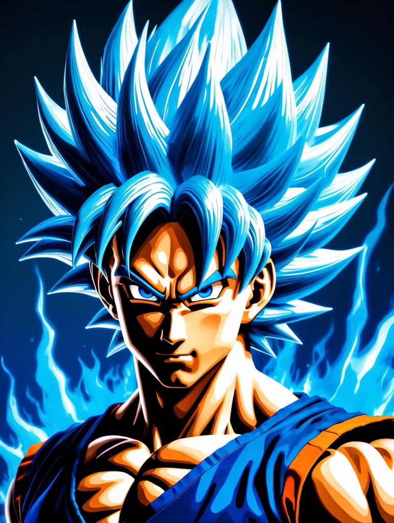 Goku from dragonball z turning super sayain blue