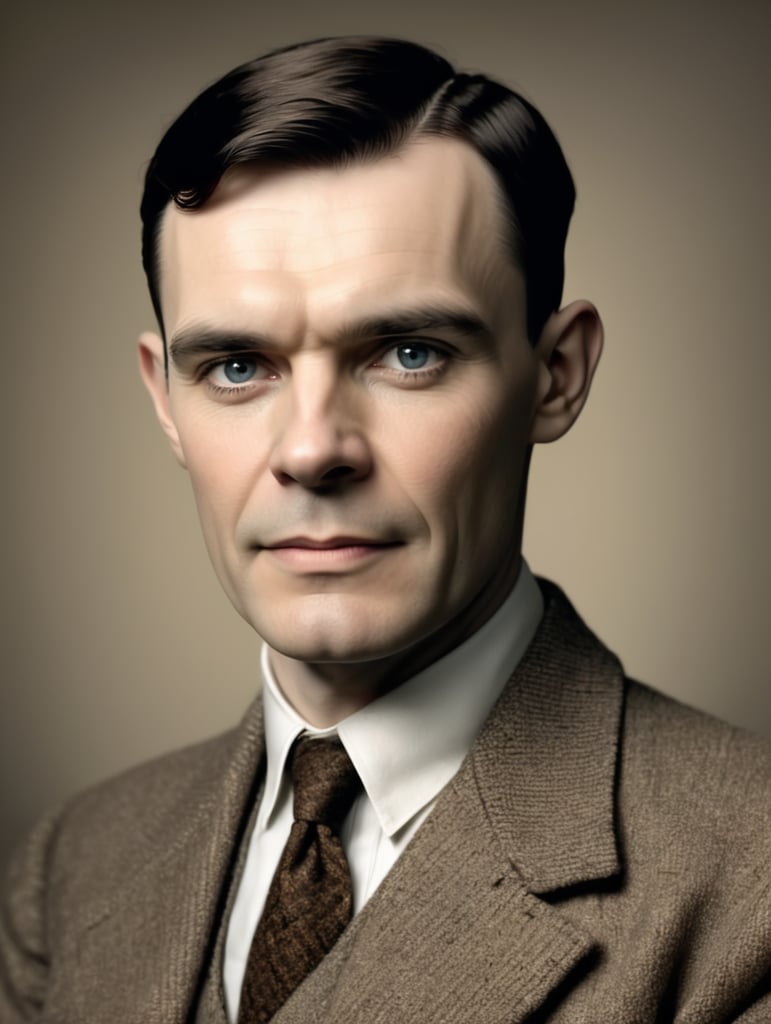 Do a portrait of Alan Turing as a man of 65.