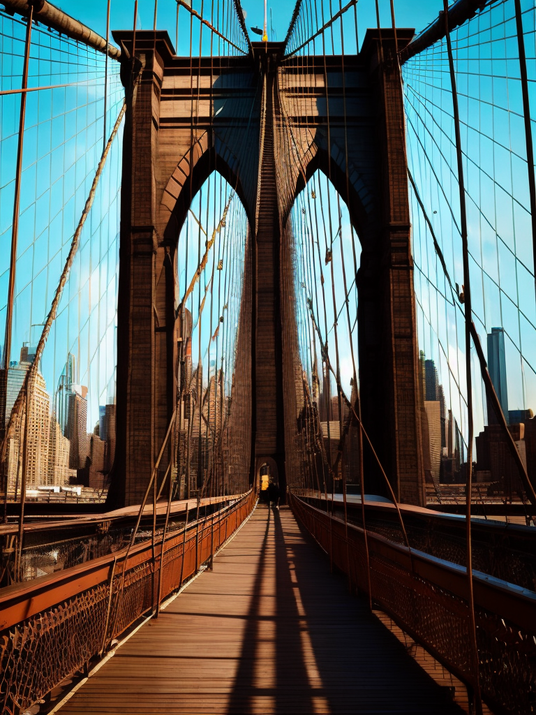The Brooklyn Bridge, High detail, Contrasting light, Deep rich colors