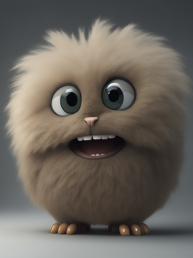 Funny fluffy character, with a smile and big eyes