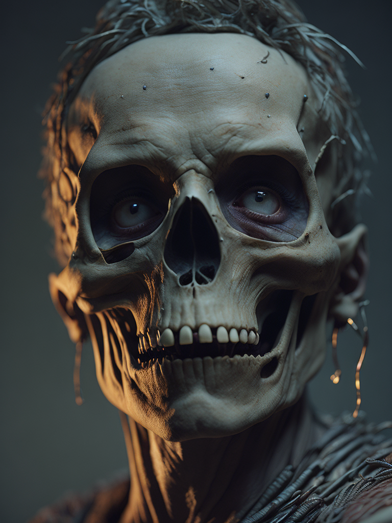 void of skulls with golden veins, red light from a side