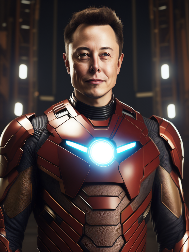 Portrait of Elon Musk in the Iron Man suit from the Marvel Universe, high definition, photography, cinematic, detailed character portrait, detailed and intricate environment,