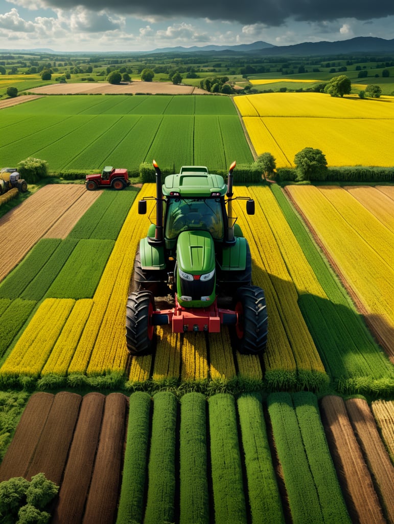 Illustrate an Scene of a man in green and prosperous field, with a farmer sowing his land, 8k, hyper realistic, vibrant colors, Comic Book Art.