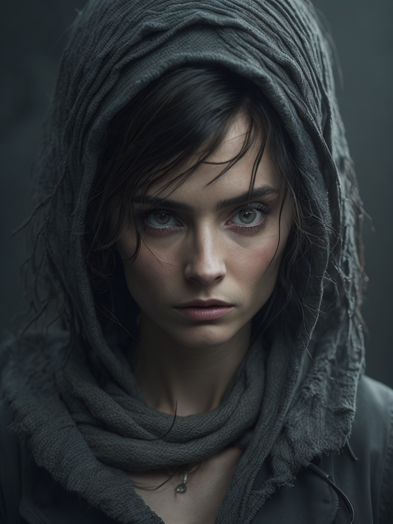 A catgirl with something on her face, in the style of pixelated landscapes, stereoscopic photography, intricate weaving, webcam photography, tabletop photography, rectilinear forms, mcdonaldpunk