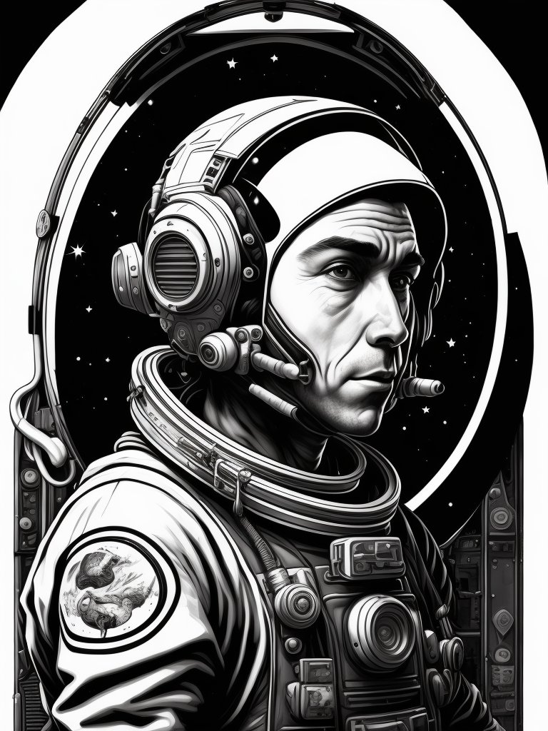 A black and white drawing of an astronaut, an ambient occlusion render by esao, cgsociety, space art, sci-fi, chillwave, ue5