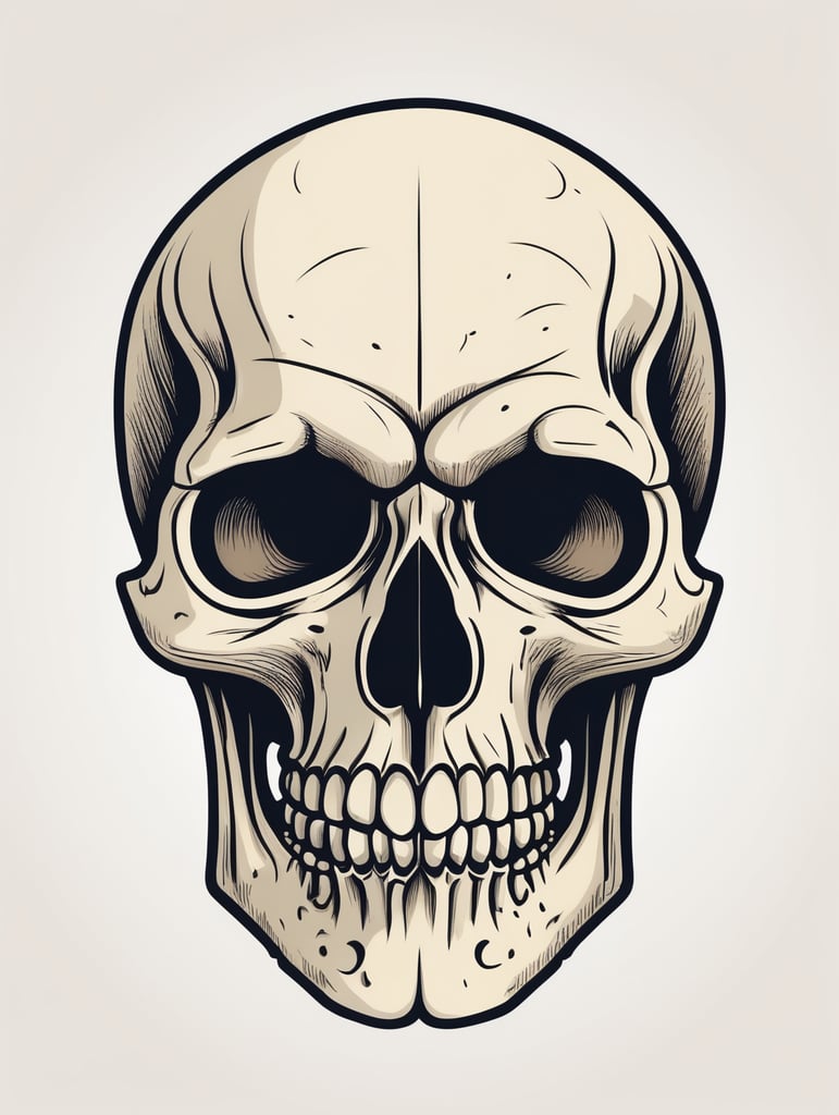 Vector vintage human skull logo in the style of basic simple line art vector comic art on white background