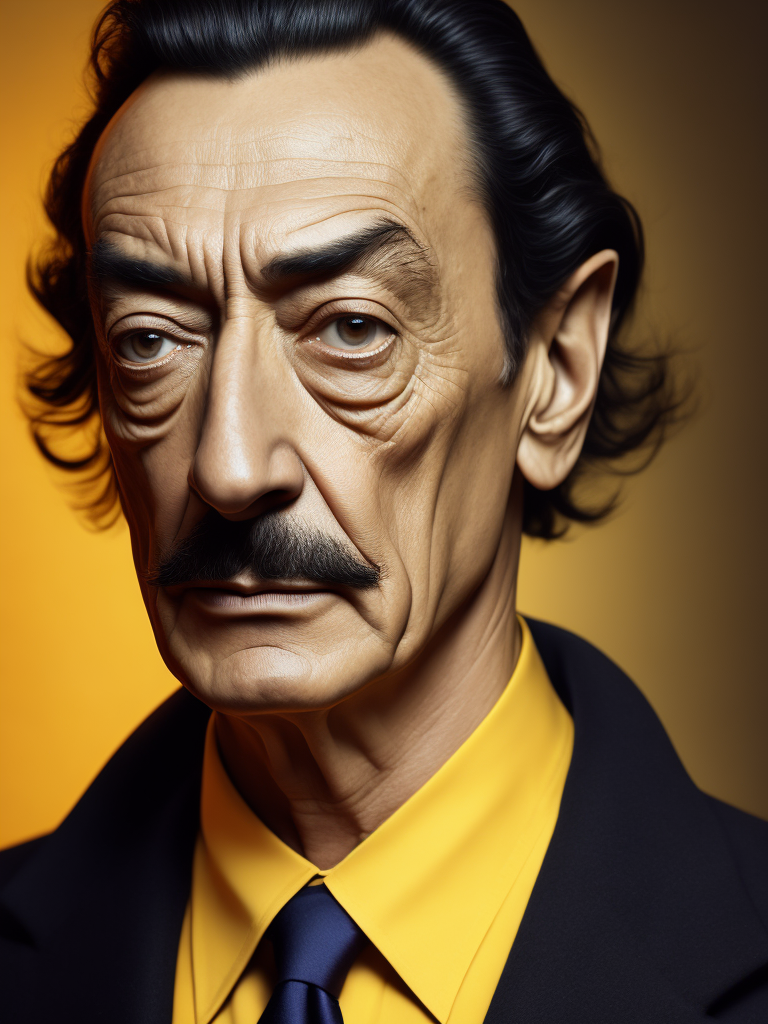 Portrait of Salvador Dali, bright and saturated colors, elegant, highly detailed, vogue, fashion magazine, sharp focus, bright expressive makeup, dramatic lighting, depth of field, incredibly high detailed, blurred background