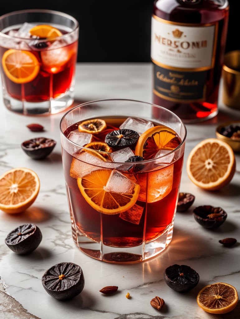 Negroni Cocktail with dried fruit slices