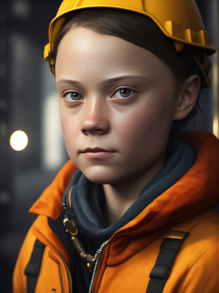 greta thunberg As oil rig worker, realistic, high detail