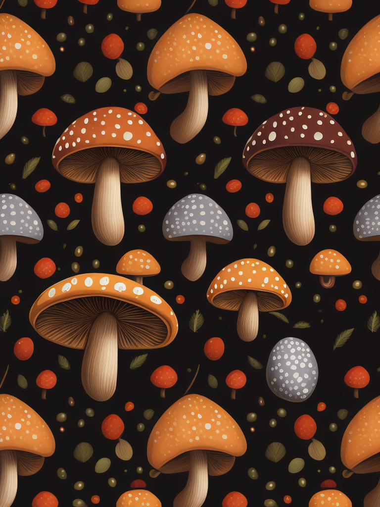 Traditional hand drawn cute funny mushroom with vibrant colors, sets seamless pattern, conceptual unique elegant shapes pattern