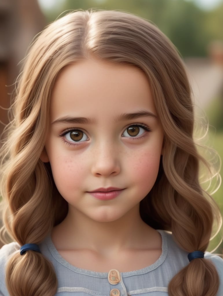 European white girl with dark eyes and light brown hair, Disney Pixar Style