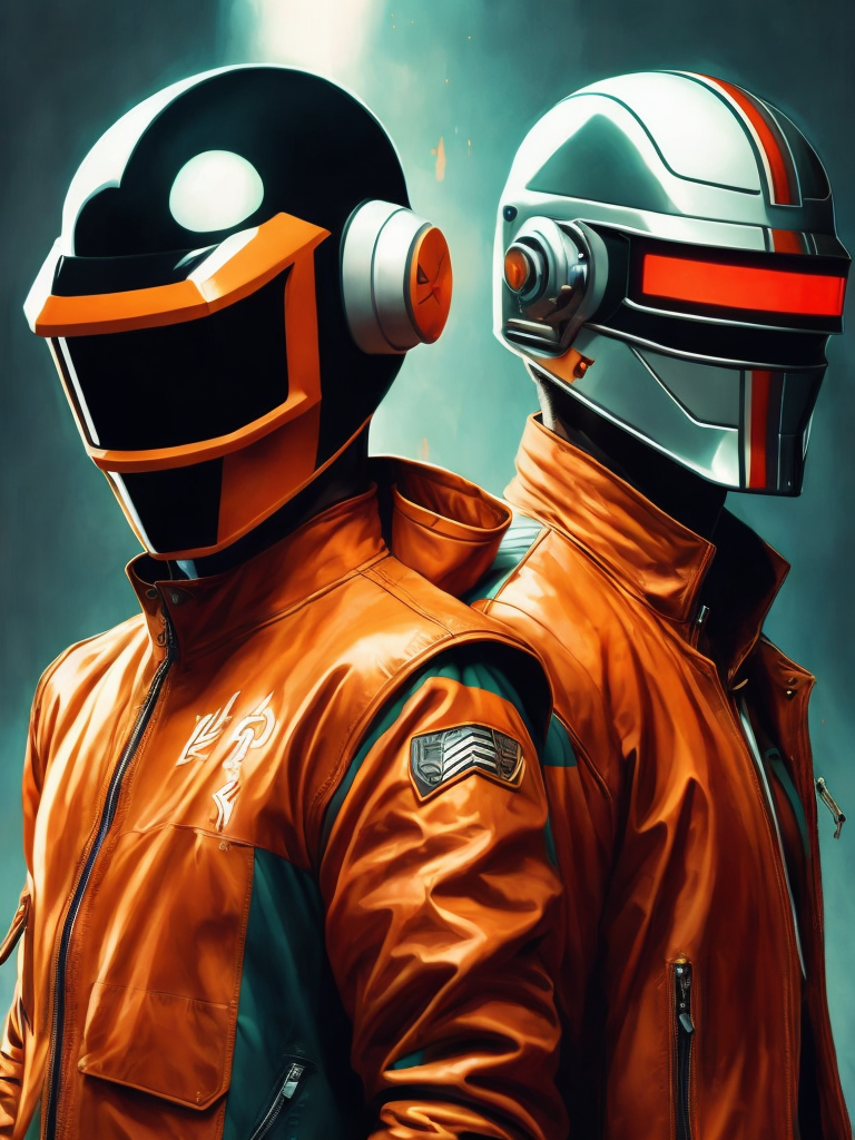 Portrait of daft punk, ultra realism, super detailed, neon colors, magazine cover, professional shot, magazine photography, bright saturated colors, sharp focus, highly detailed