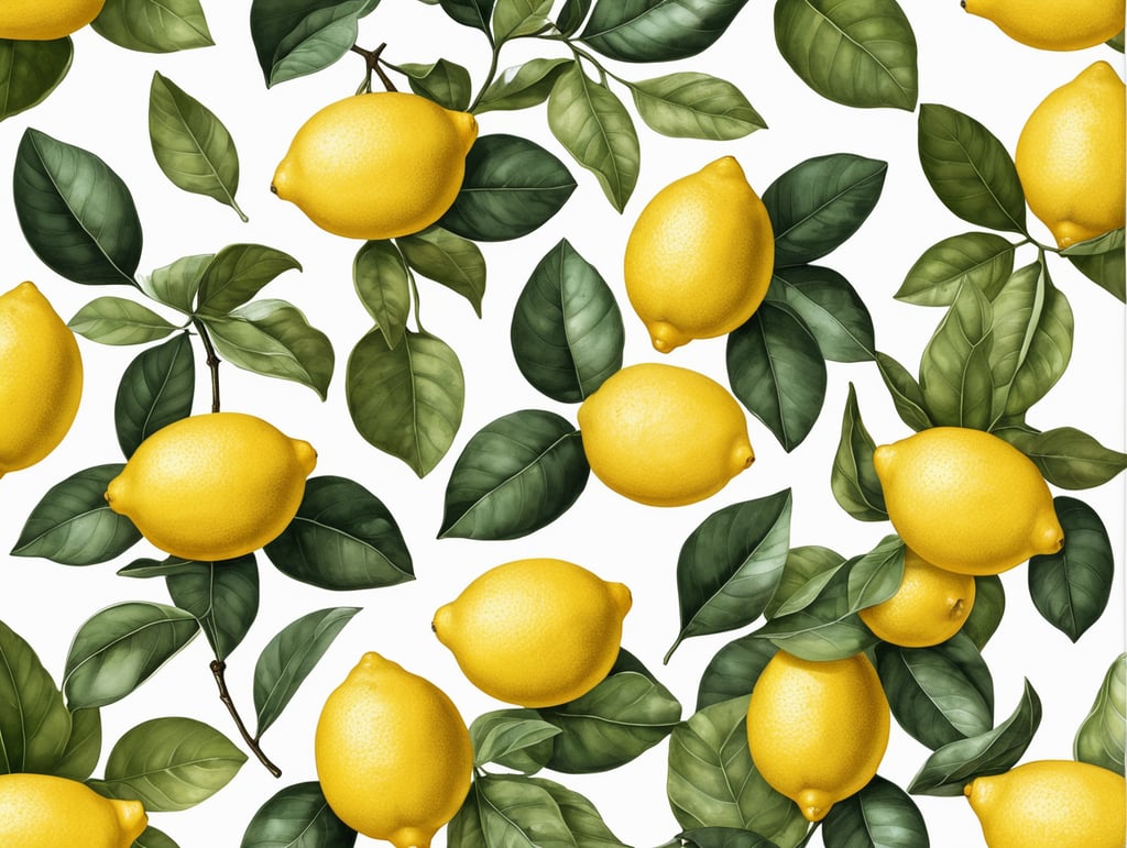 Botanical print. lemons with leaves