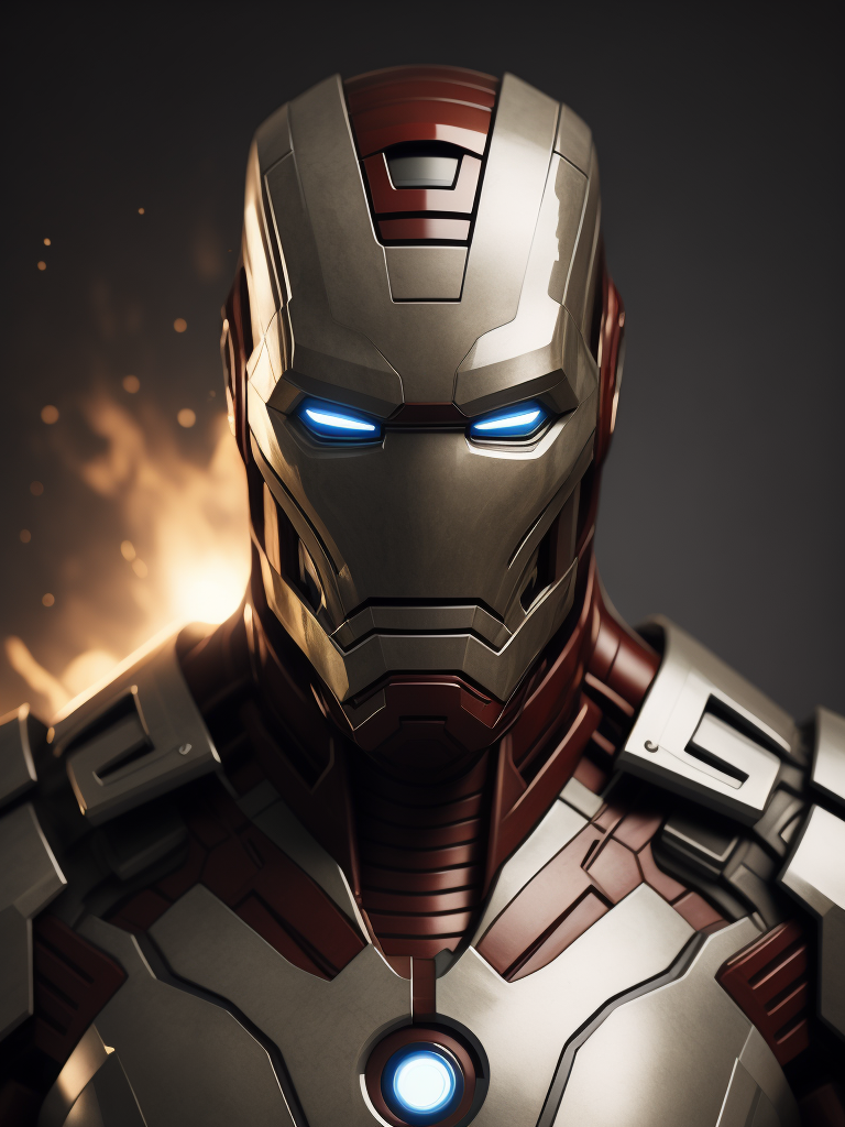 ironman bust, with big beard, in marble statue style, dramatic lighting