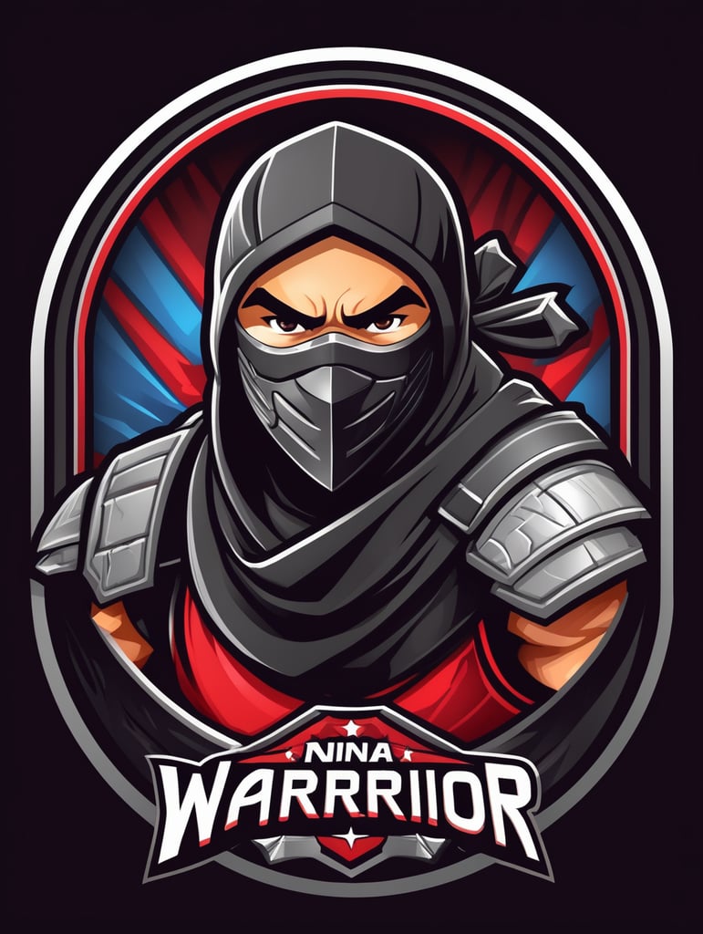 Ninja warrior mascot logo, black background, e-gaming, Gaming Logo, illustration, vector image