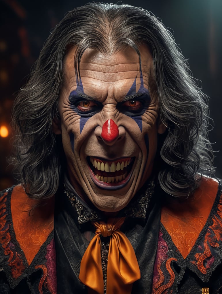 Steve Tyler as an evil character wearing spooky Halloween costume, Vivid saturated colors, Contrast color