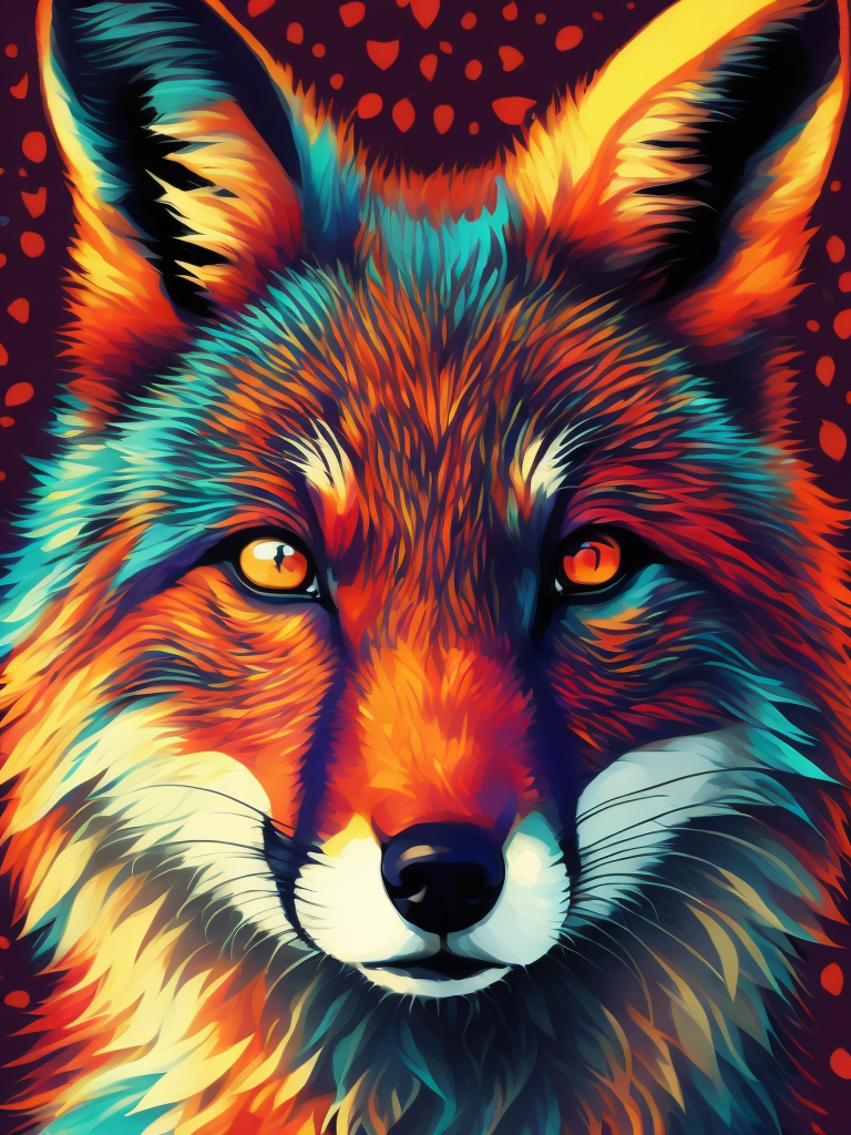 A fox brightly patterned, Vivid saturated colors, Contrast color