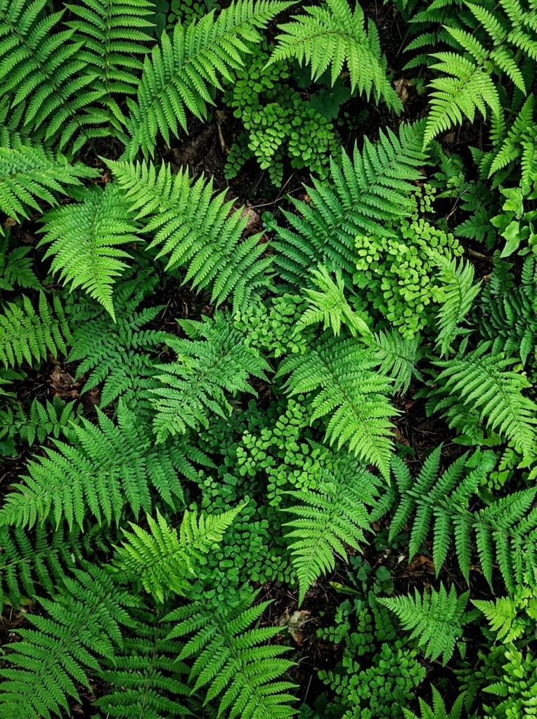 fern leafs pattern, background, top view, organic texture, seamless texture, rich colors, contrast lighting, bright colors, detailed texture, realistic photo