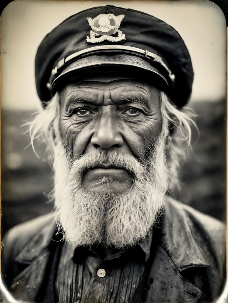 a wet plate photograph of a grizzled old sea captain
