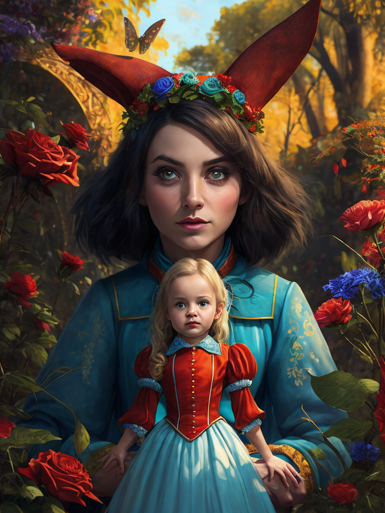 Alice in wonderland, vivid colors, wide angle, super highly detailed, professional digital painting, concept art,