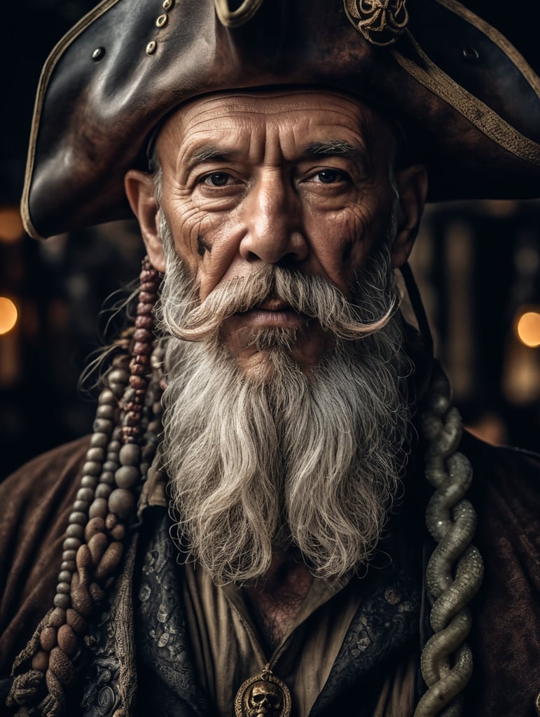 old pirate with octopus beard, dark scene, dark atmosphere, epic shot, sharp on details